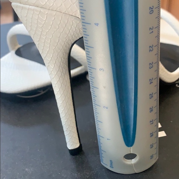 White Croc High-Heeled Sandal.  Rounded Strap. - Picture 3 of 4